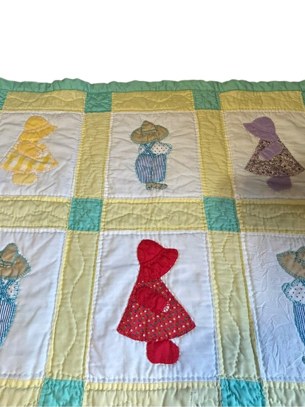 Vintage Handmade Sunbonnet Sue Quilt Blanket 55x39 Cottagecore - Picture 9 of 14